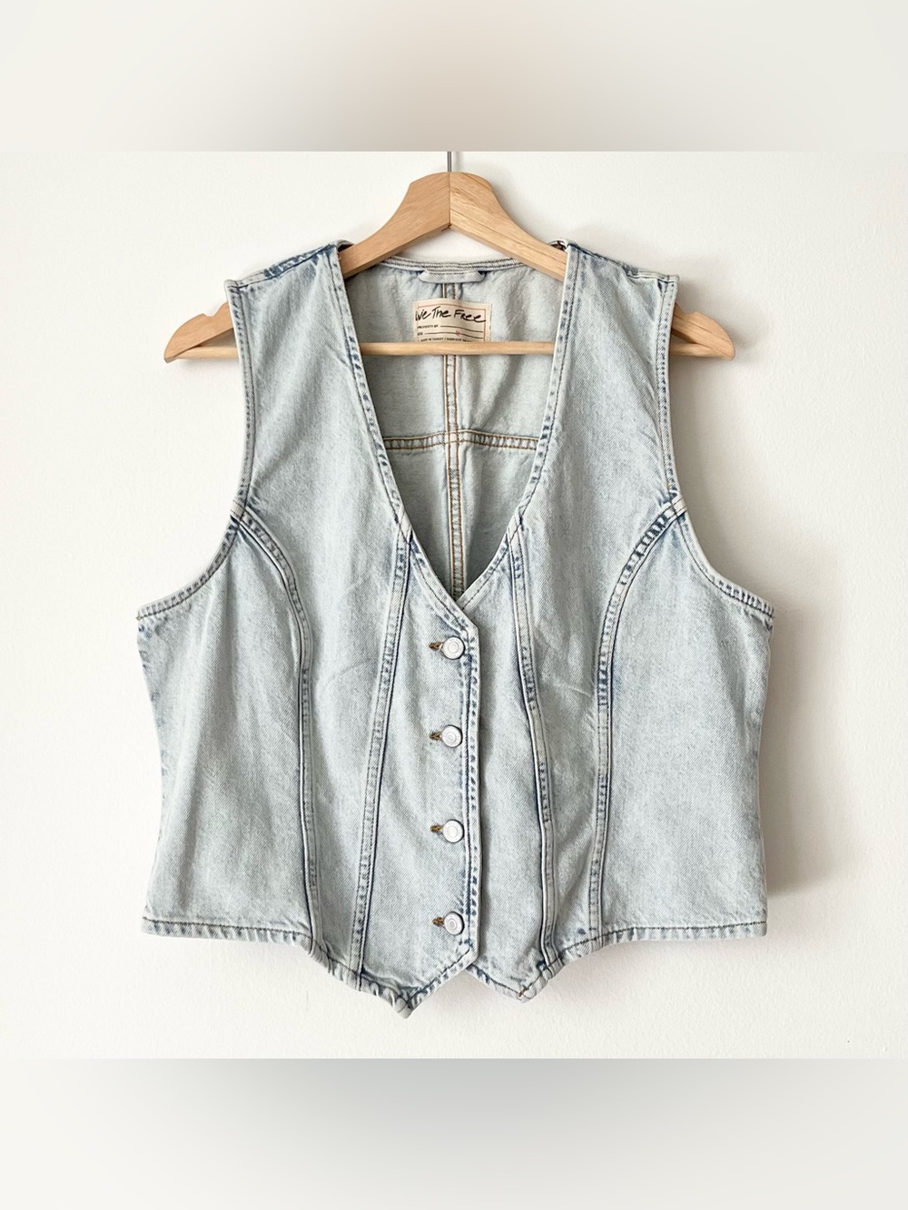We The Free Women's Tate Denim Vest Light Blue XL Cropped Boho Indie Festival